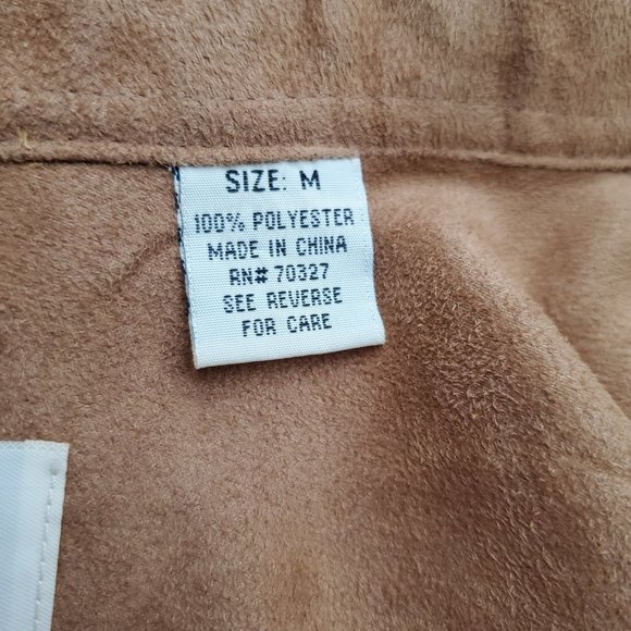 Basic Options Mens 100% Polyester Brown Suede-like Long Sleeve Button Down Shirt - Picture 4 of 5